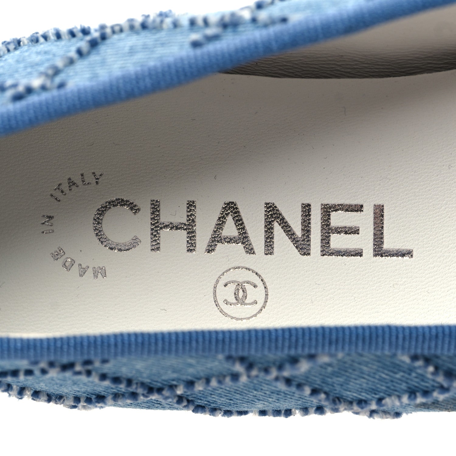 Chanel Denim Embroidered Grosgrain CC Cap Toe Ballerina Flats 38 Blue Black 8 of 9