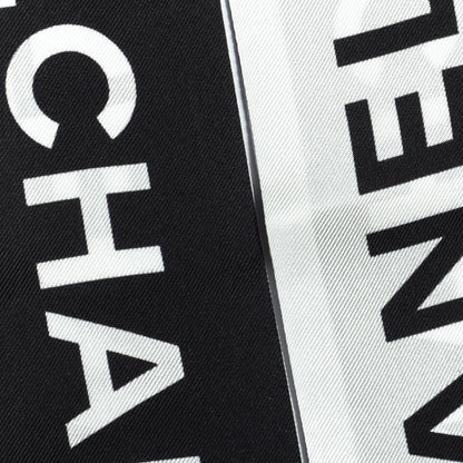 Chanel Silk Logo Slim Bandeau Scarf Black White 4 of 5