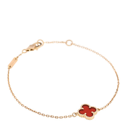 Van Cleef & Arpels 18K Rose Gold Carnelian Sweet Alhambra Bracelet 1 of 5