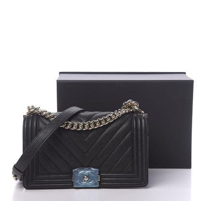 Chanel Caviar Chevron Quilted Medium Boy Flap Black 11 of 11
