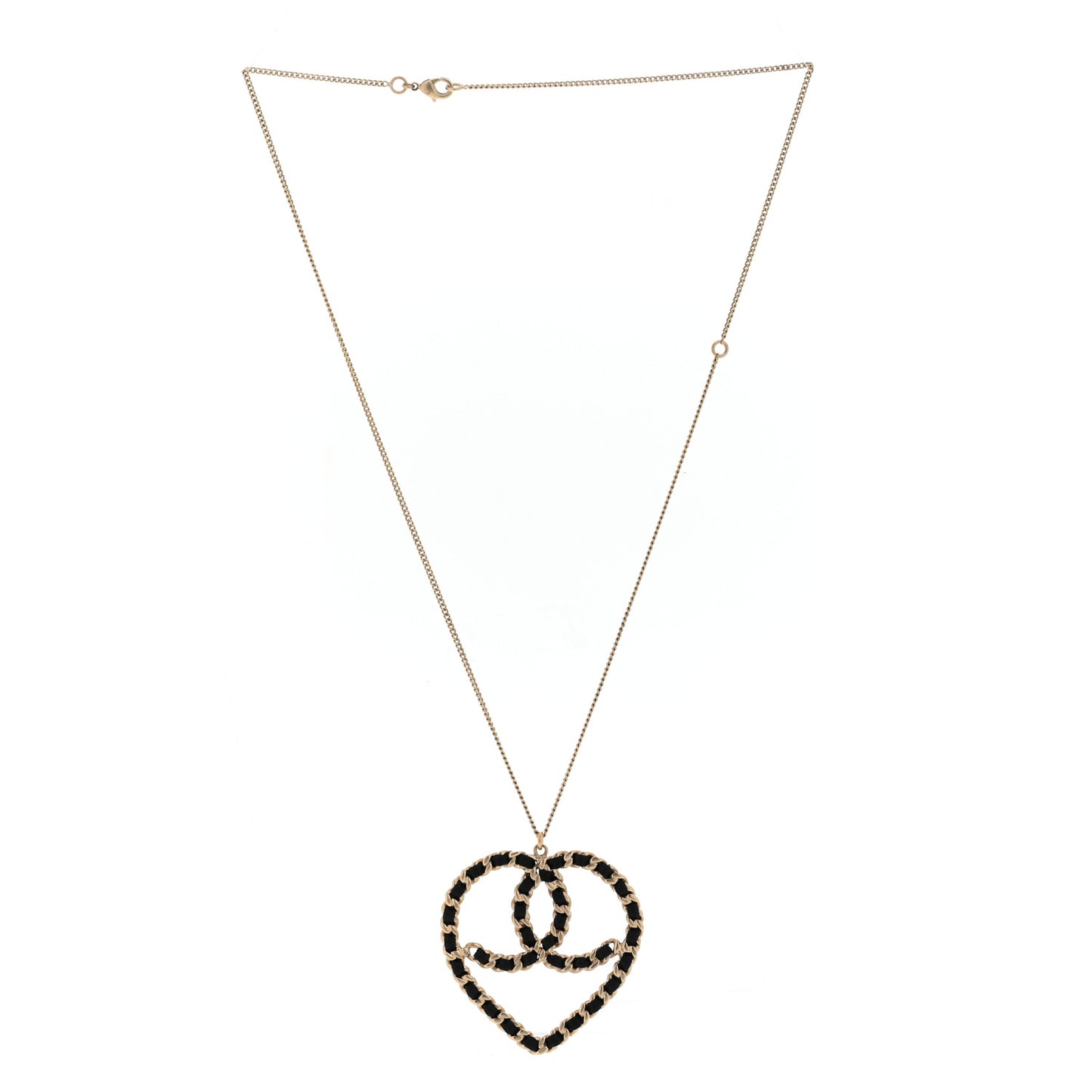 Satin CC Heart Chain Necklace Black Light Gold