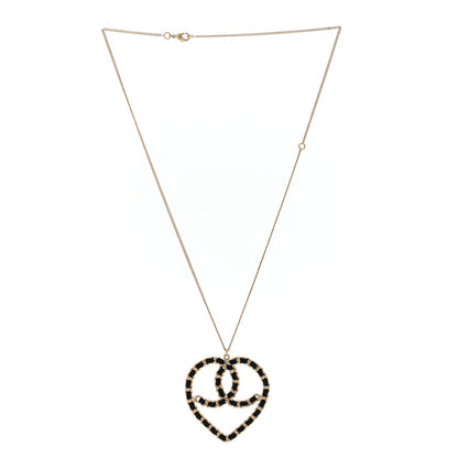 Chanel Satin CC Heart Chain Necklace Black Light Gold 3 of 5