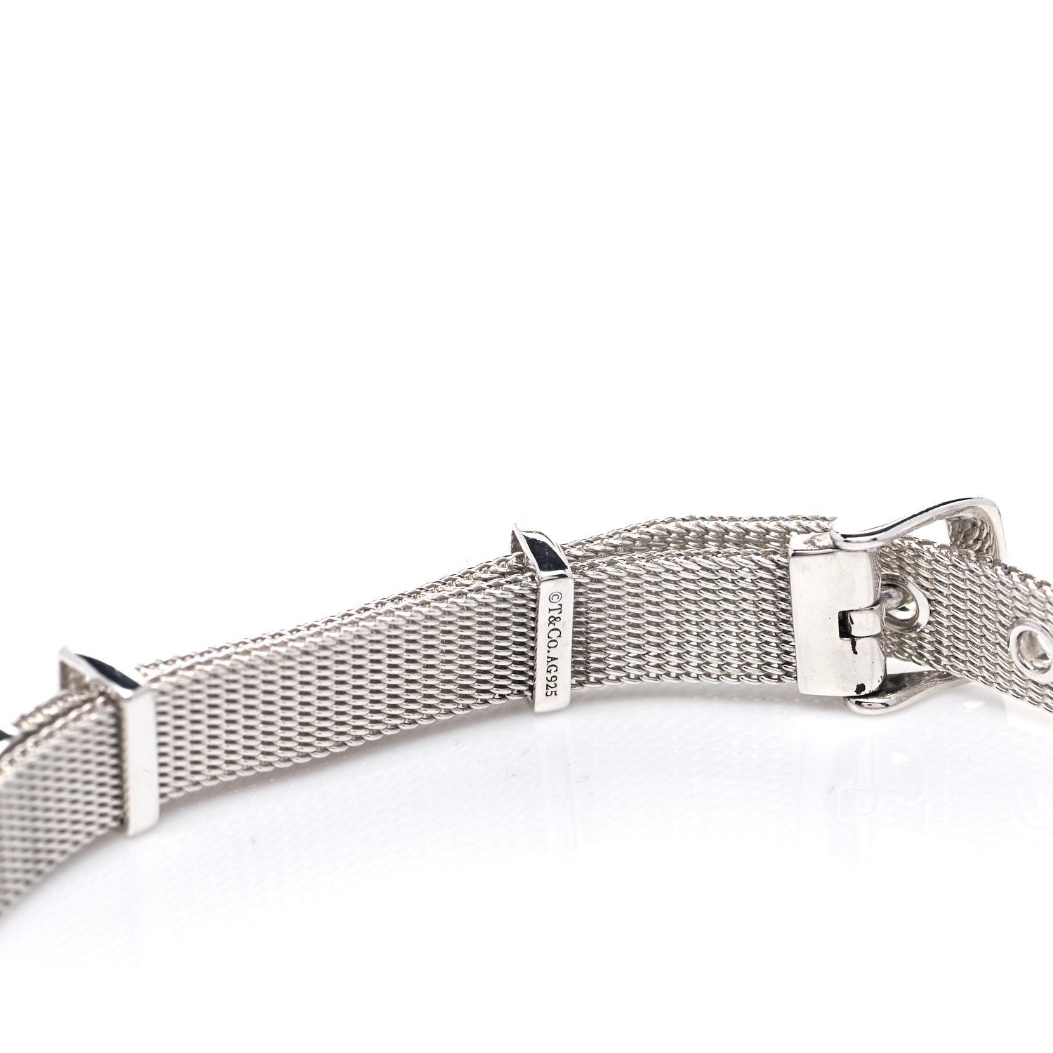 Tiffany Sterling Silver Somerset Double Wrap Buckle Mesh Bracelet 5 of 6