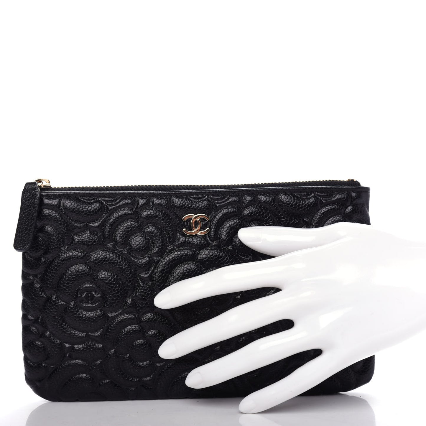Caviar Camellia Embossed Cosmetic Pouch Black