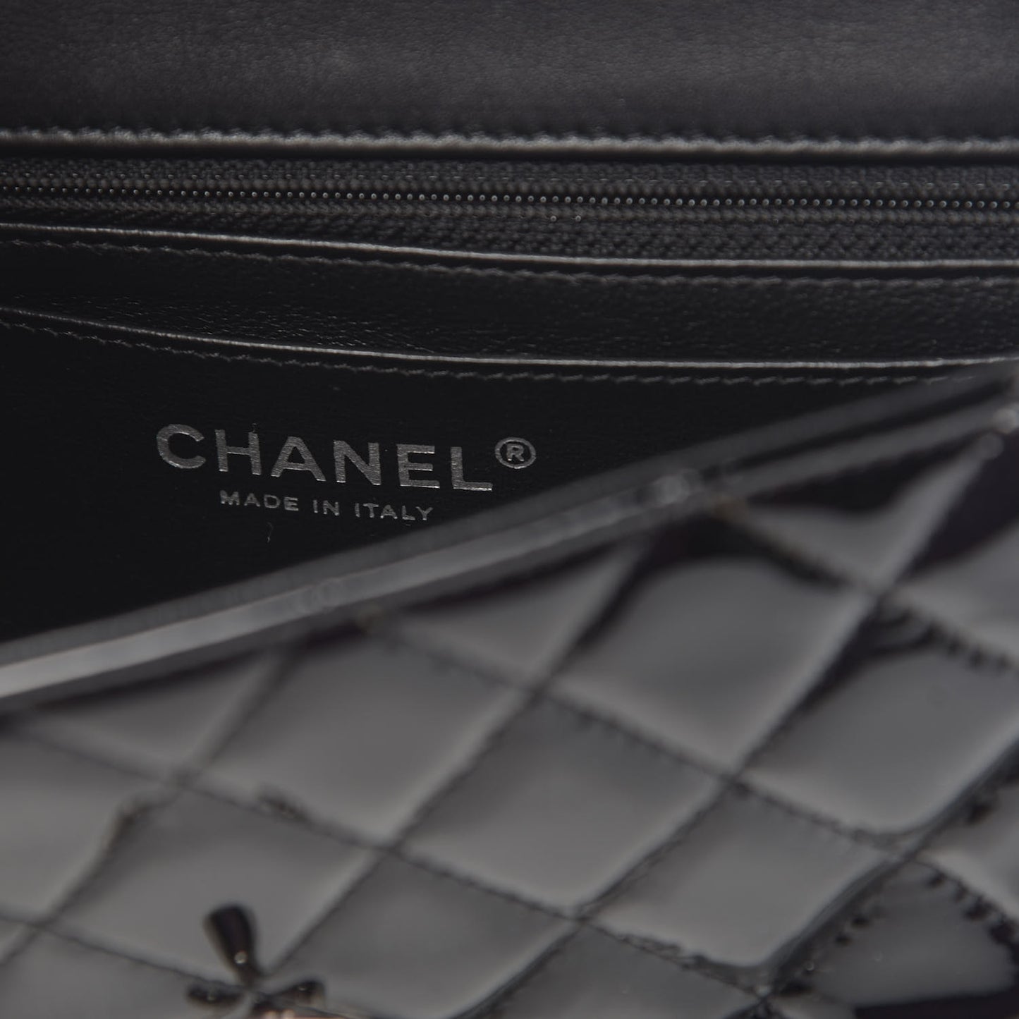 Patent Calfskin Quilted Mini Rectangular Flap Black
