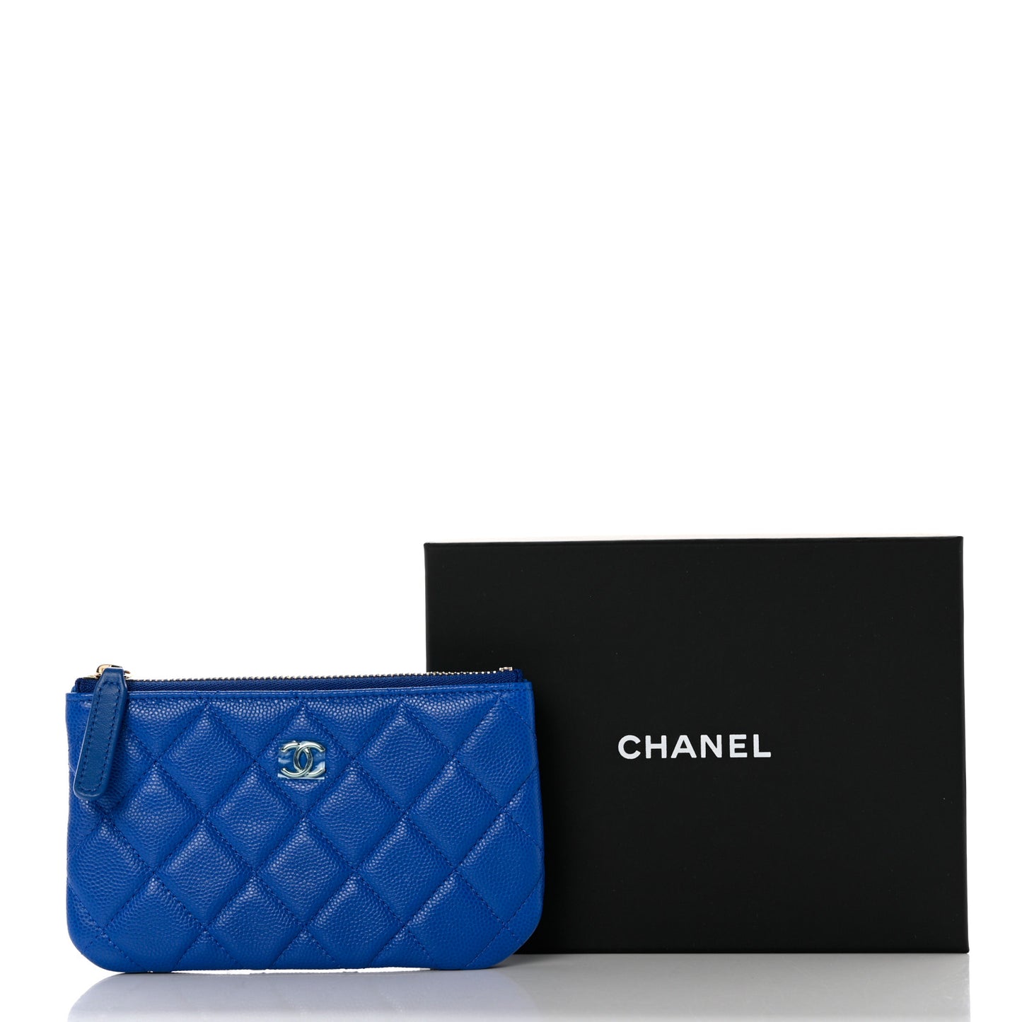 Caviar Quilted Small Cosmetic Case Blue