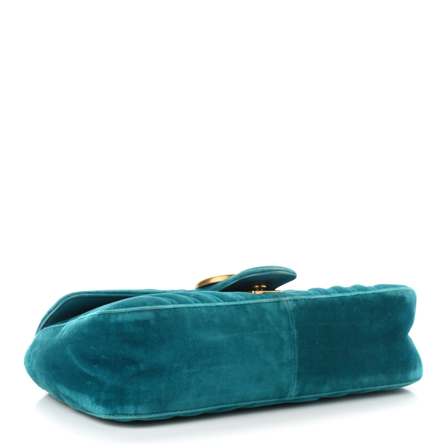 Gucci Velvet Matelasse Small GG Marmont Shoulder Bag Pavone Cyan 1 of 15