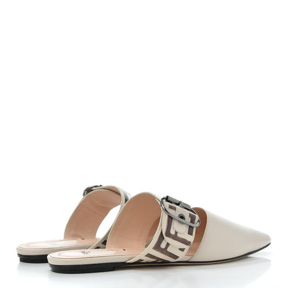Fendi Vitello FF Embossed Buckle Flat Mules 38 Camelia Moresco 4 of 11