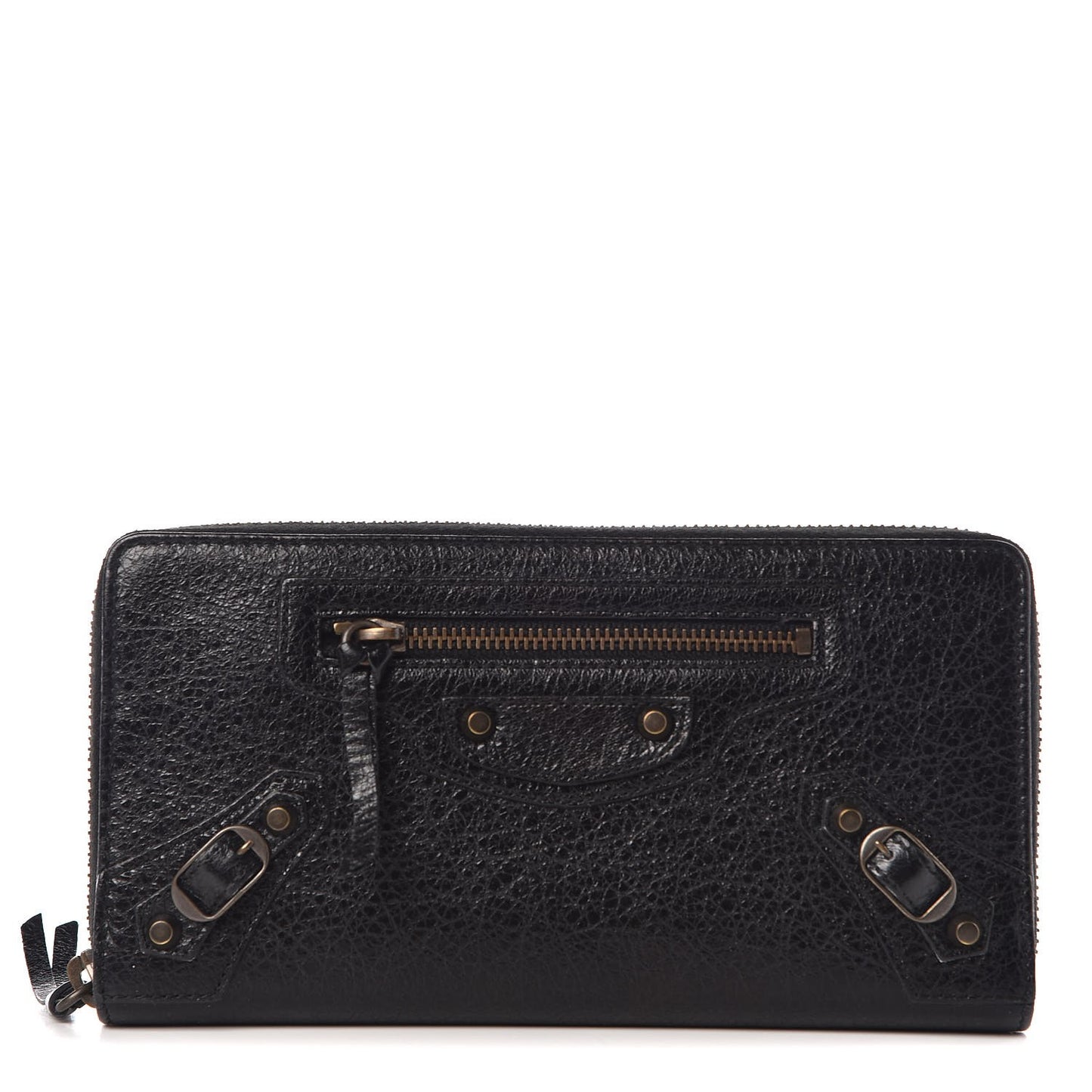 Agneau Classic Hardware Continental Zip Around Wallet Black