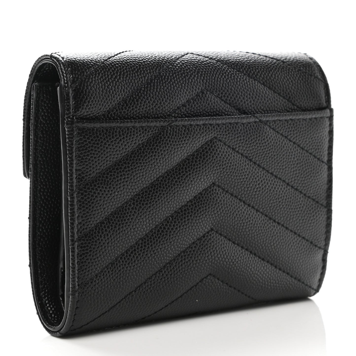 Grain De Poudre Matelasse Chevron Monogram Compact Tri Fold Wallet Black