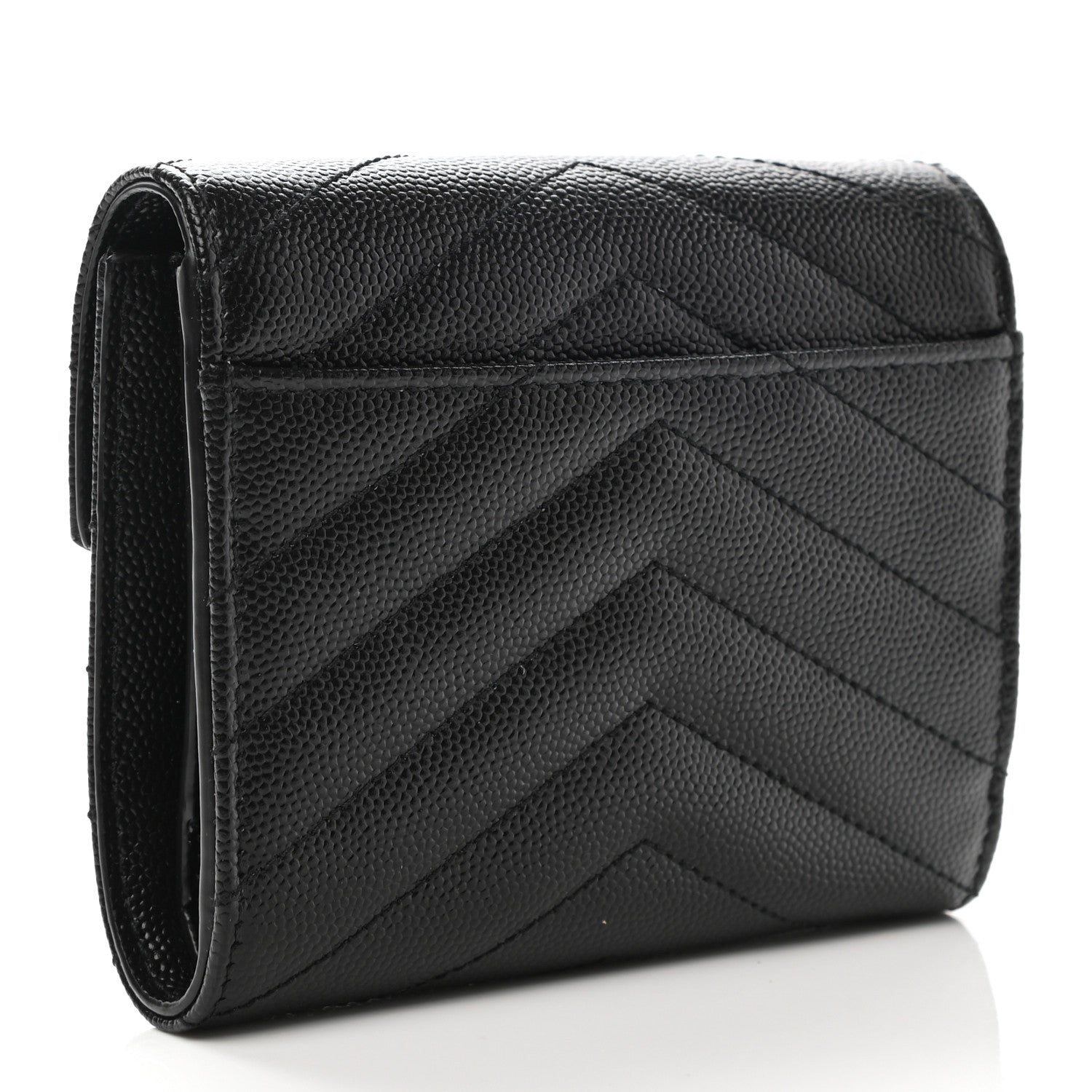 Saint Laurent Grain De Poudre Matelasse Chevron Monogram Compact Tri Fold Wallet Black 3 of 8
