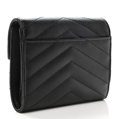 Saint Laurent Grain De Poudre Matelasse Chevron Monogram Compact Tri Fold Wallet Black 3 of 8