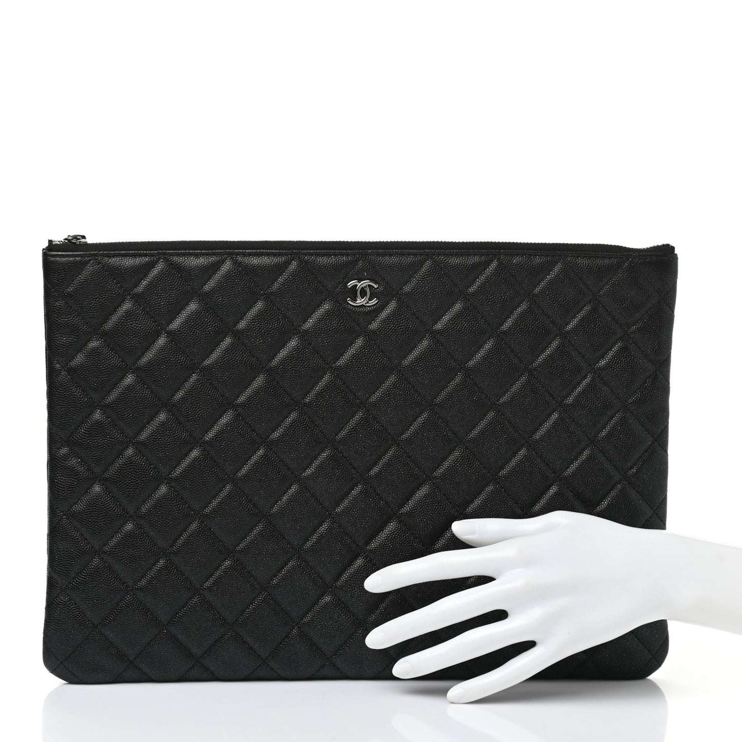 Iridescent Caviar Quilted Large Cosmetic Case Black