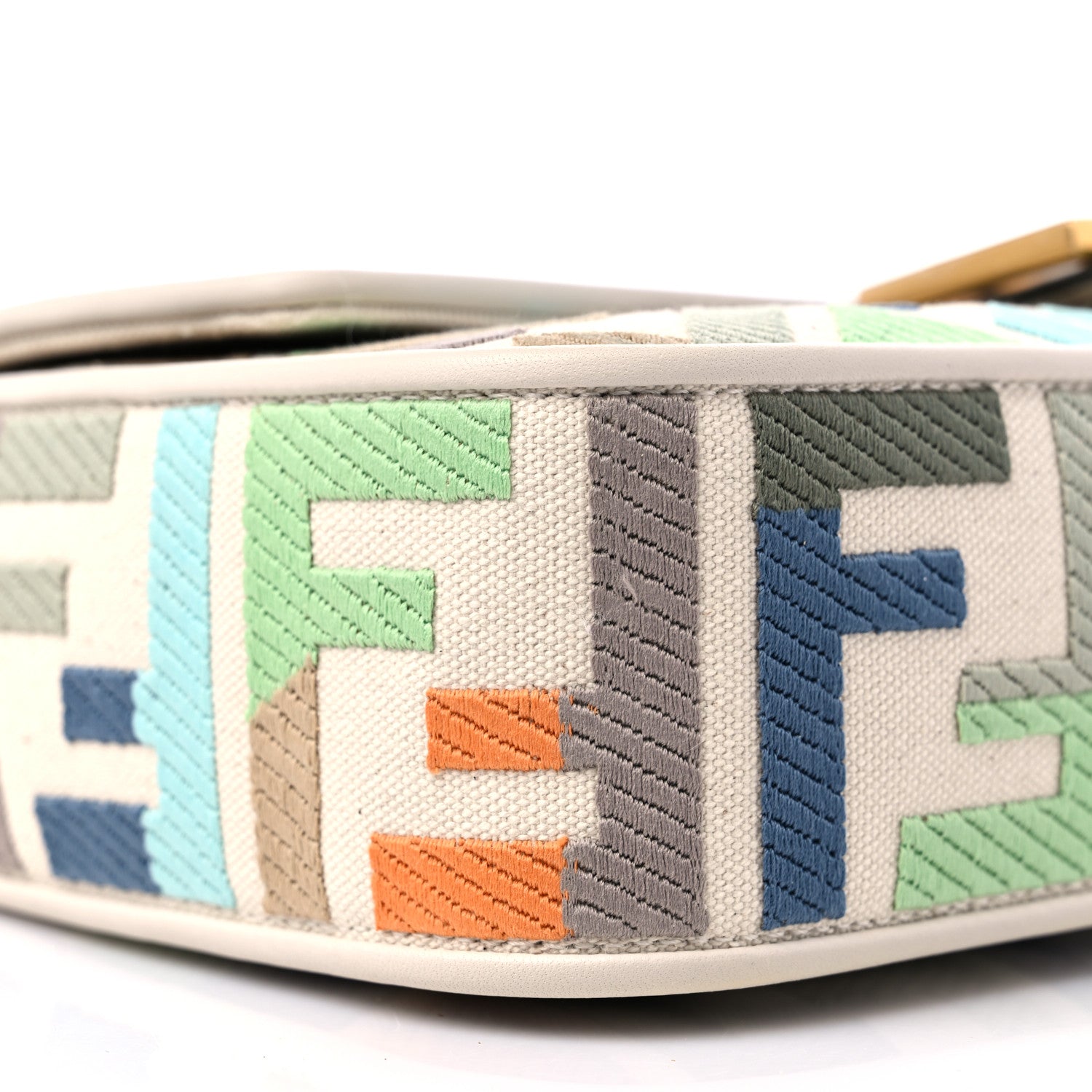Fendi Canvas Vitello Seta FF Multicolor Embroidered Baguette Grezzo Multicolor Latte 7 of 9