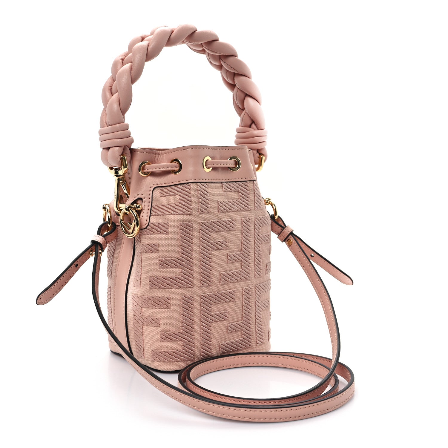 Fendi Canvas Nappa F is Fendi FF Embroidered Mini Mon Tresor Bucket Bag Baby Pink 3 of 10