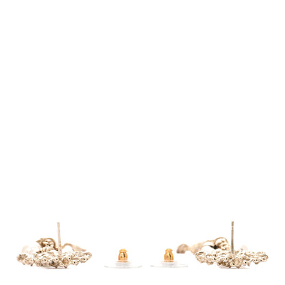 Chanel Pearl Crystal CC Chain Drop Earrings Light Gold Pearly White 3 of 4