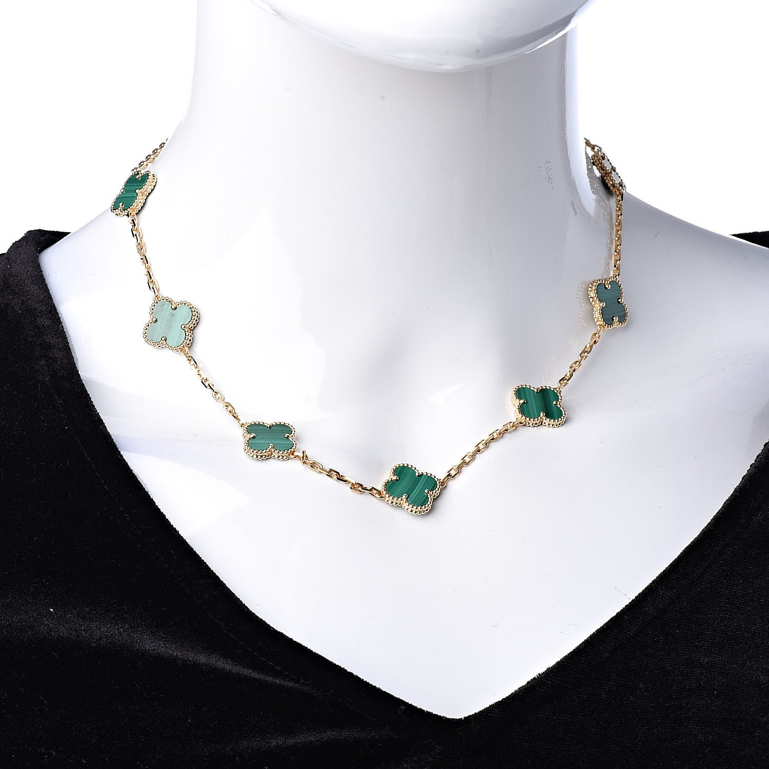 Van Cleef & Arpels 18K Yellow Gold Malachite 10 Motifs Vintage Alhambra Necklace 2 of 7