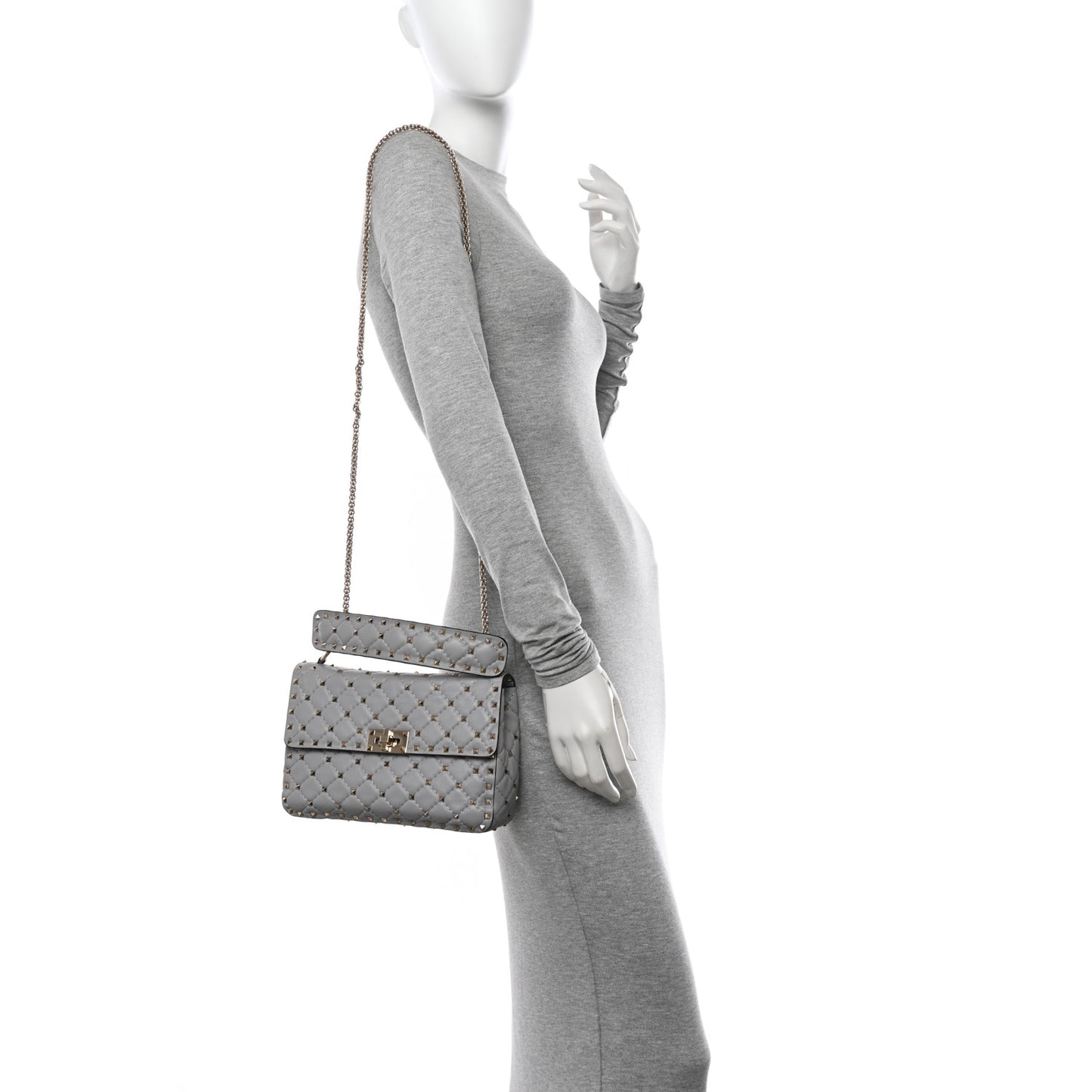 Lambskin Medium Rockstud Spike Shoulder Bag Pastel Grey