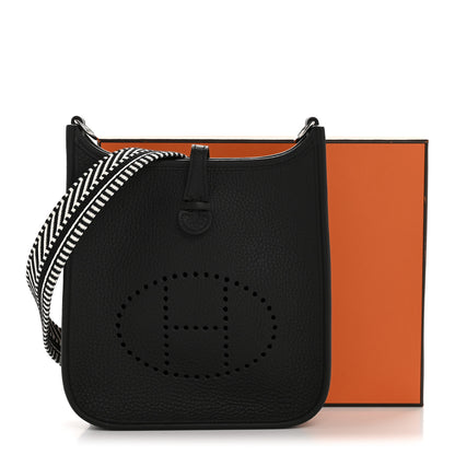 Hermes Taurillon Clemence Amazone Sangle Cavale Evelyne TPM Black White 11 of 11