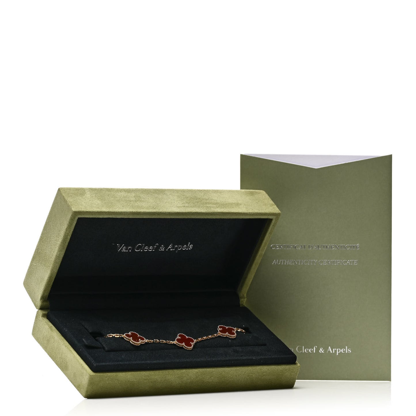 18K Yellow Gold Carnelian 5 Motifs Vintage Alhambra Bracelet
