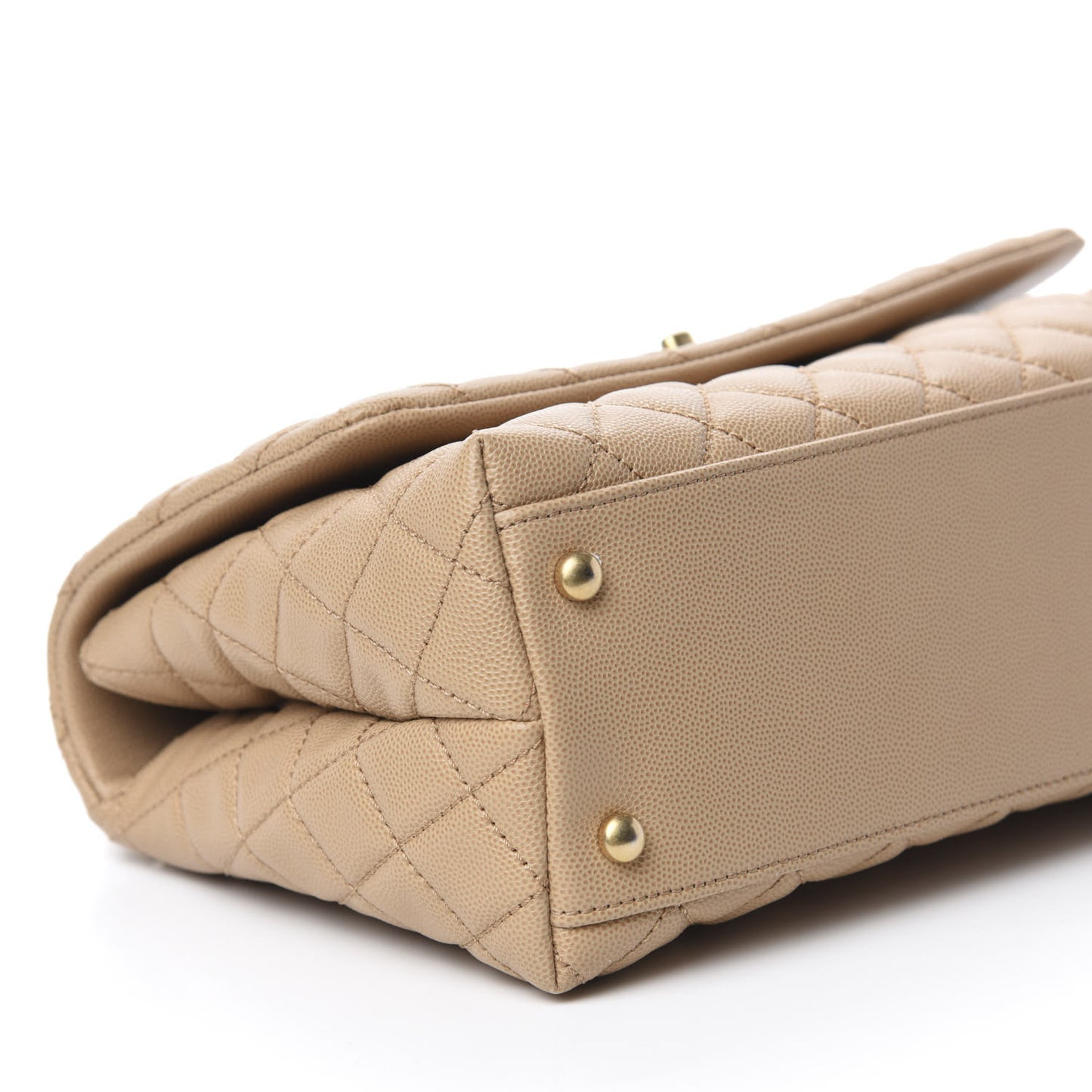 Caviar Quilted Small Coco Handle Flap Beige
