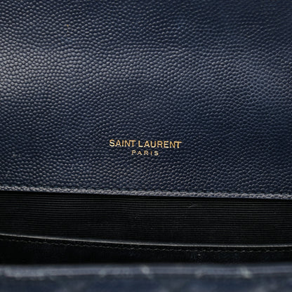 Saint Laurent Grain De Poudre Textured Mixed Matelasse Triquilt Medium Monogram Satchel Deep Marine 7 of 15