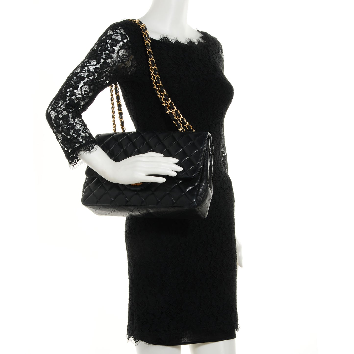 Lambskin Quilted Jumbo Single Flap Black