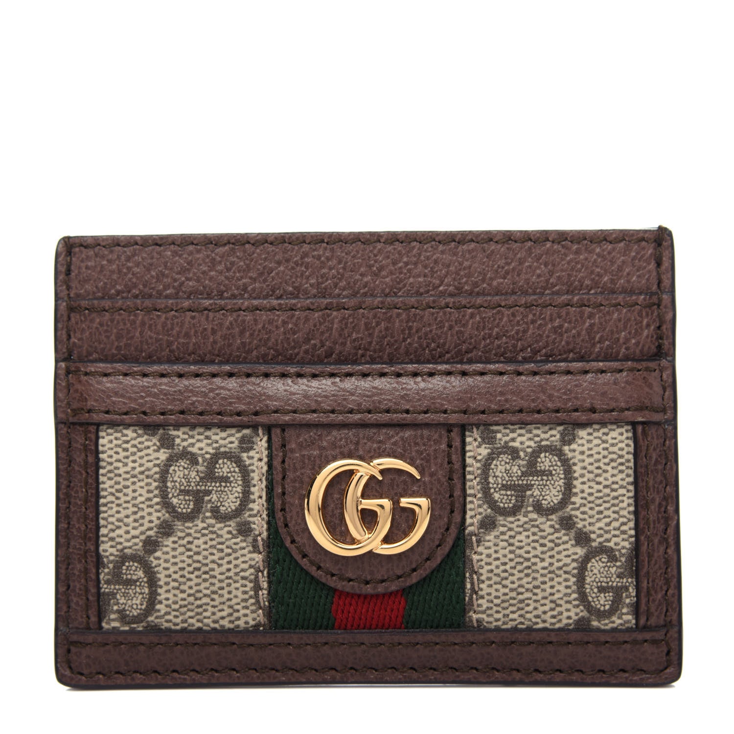 Gucci GG Supreme Monogram Textured Dollar Calfskin Ophidia Card Holder Beige Ebony New Acero 1 of 6