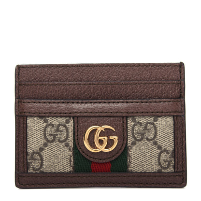 Gucci GG Supreme Monogram Textured Dollar Calfskin Ophidia Card Holder Beige Ebony New Acero 1 of 6