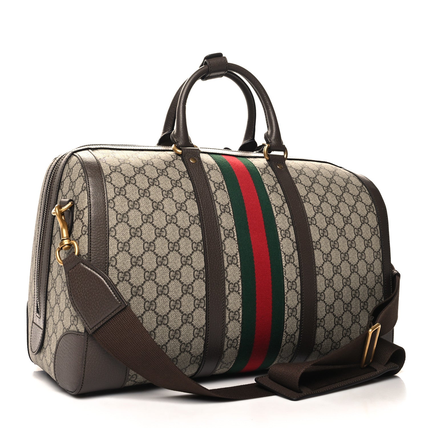Gucci GG Supreme Monogram Textured Dollar Calfskin Web Medium Savoy Duffle Bag Beige Ebony New Acero 2 of 11