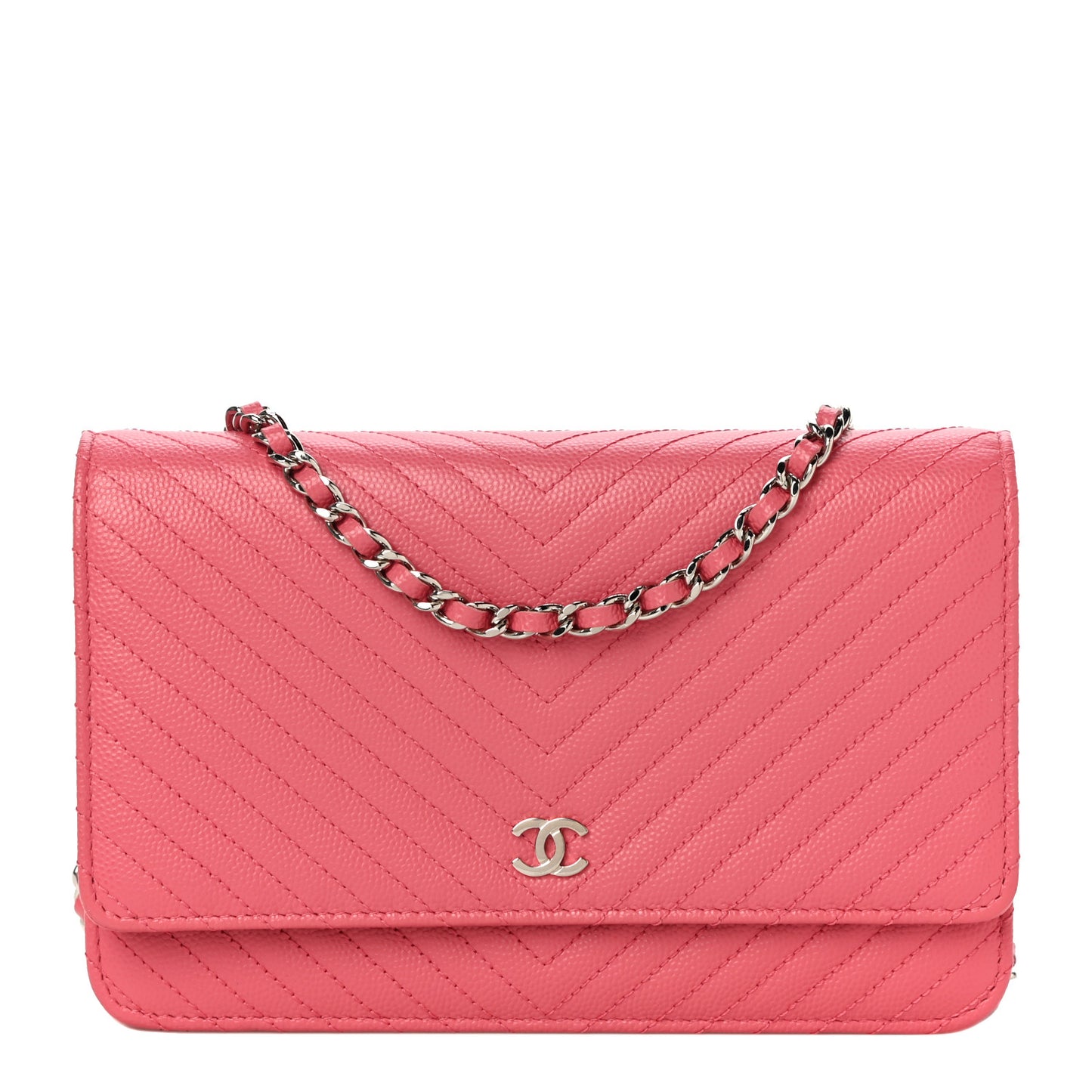Caviar Chevron Quilted Wallet On Chain WOC Pink