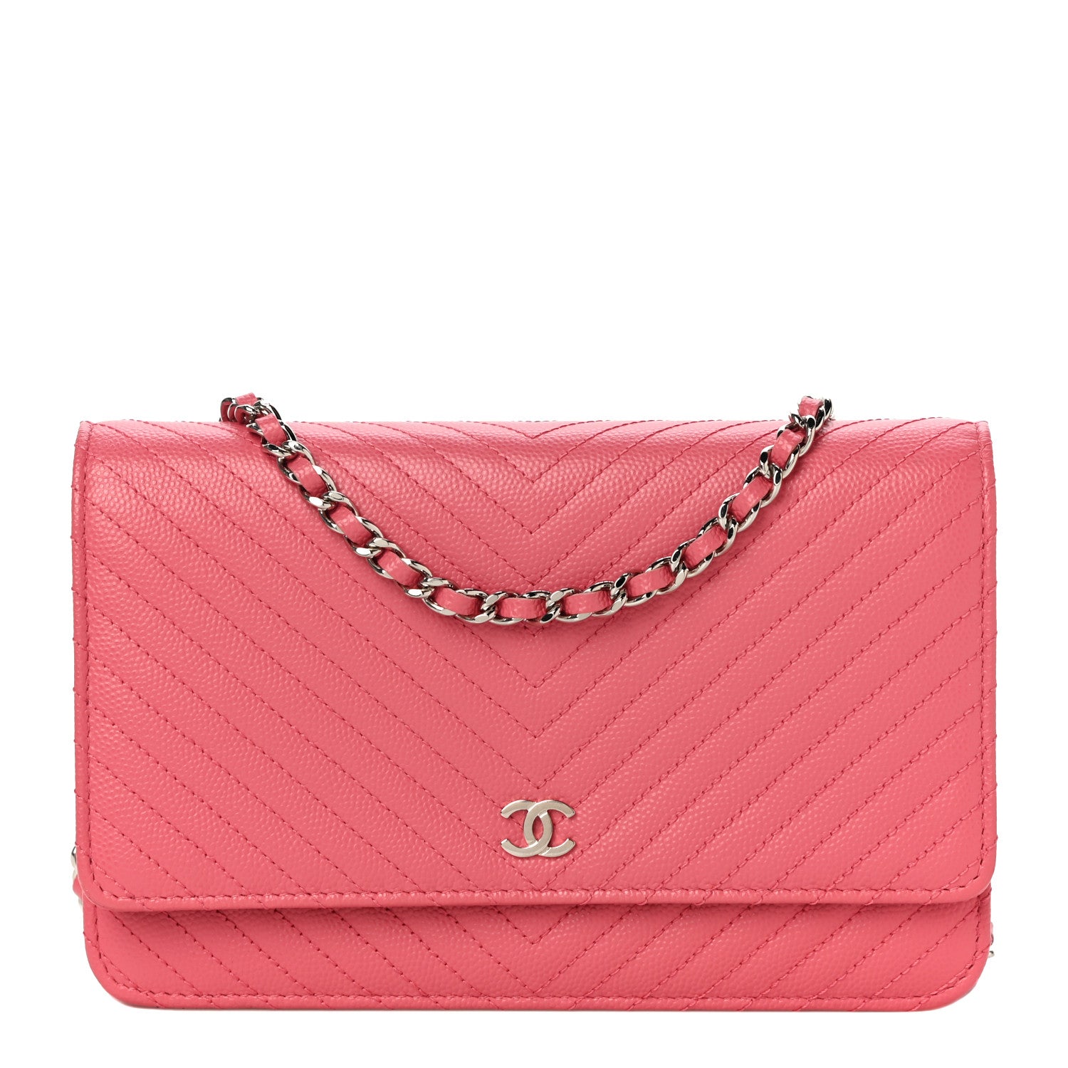Chanel Caviar Chevron Quilted Wallet On Chain WOC Pink 1 of 12