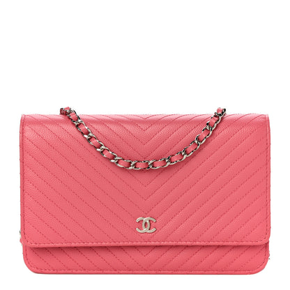 Chanel Caviar Chevron Quilted Wallet On Chain WOC Pink 1 of 12