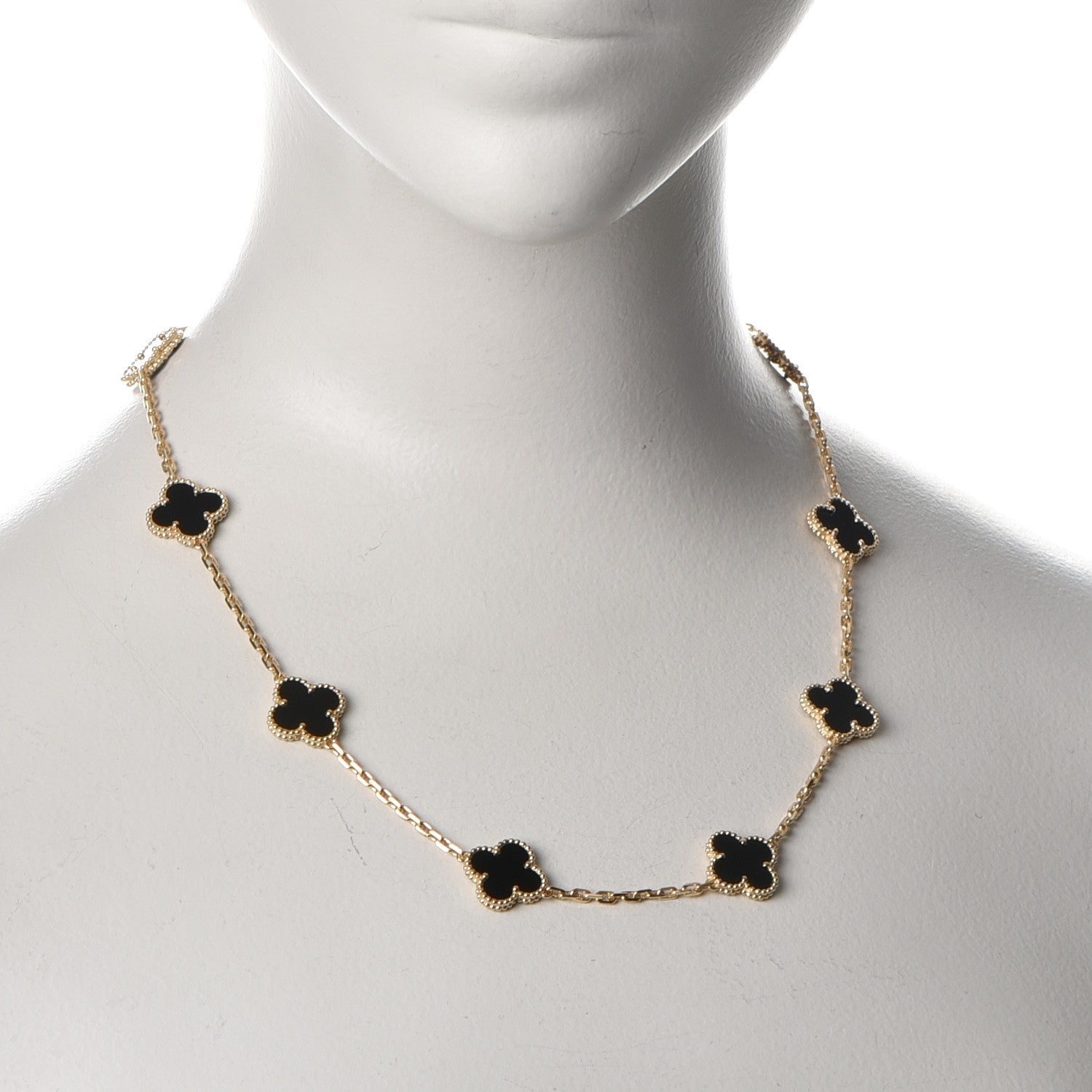 Van Cleef & Arpels 18K Yellow Gold Black Onyx 10 Motifs Vintage Alhambra Necklace 2 of 9