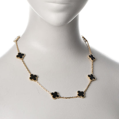 Van Cleef & Arpels 18K Yellow Gold Black Onyx 10 Motifs Vintage Alhambra Necklace 2 of 9