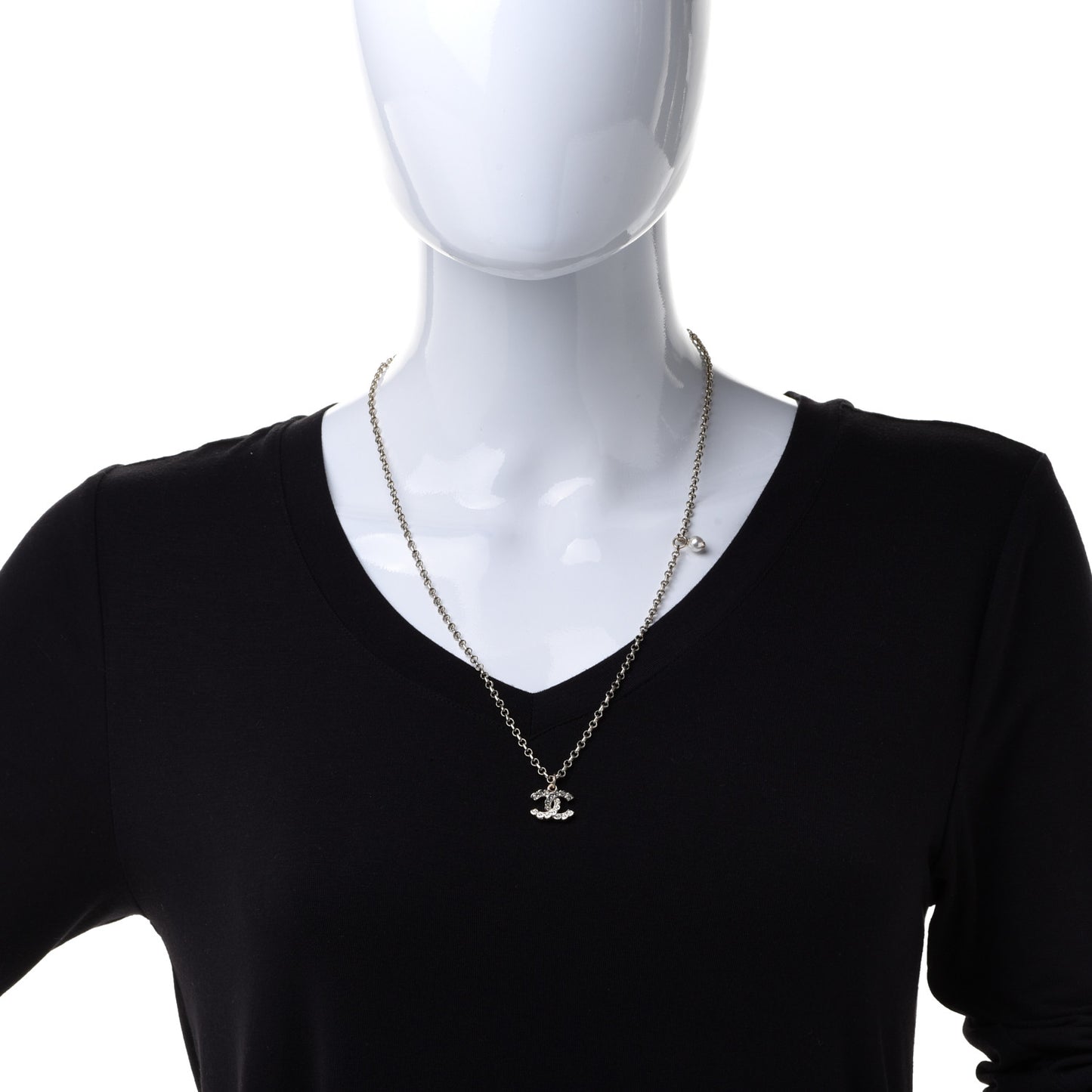 Pearl Crystal CC Pendant Necklace Gold