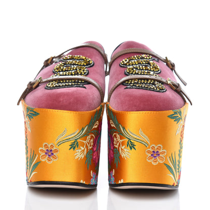 Gucci Velvet Silk Embellished Platform Detachable Slide 36 Tibet Red 2 of 8