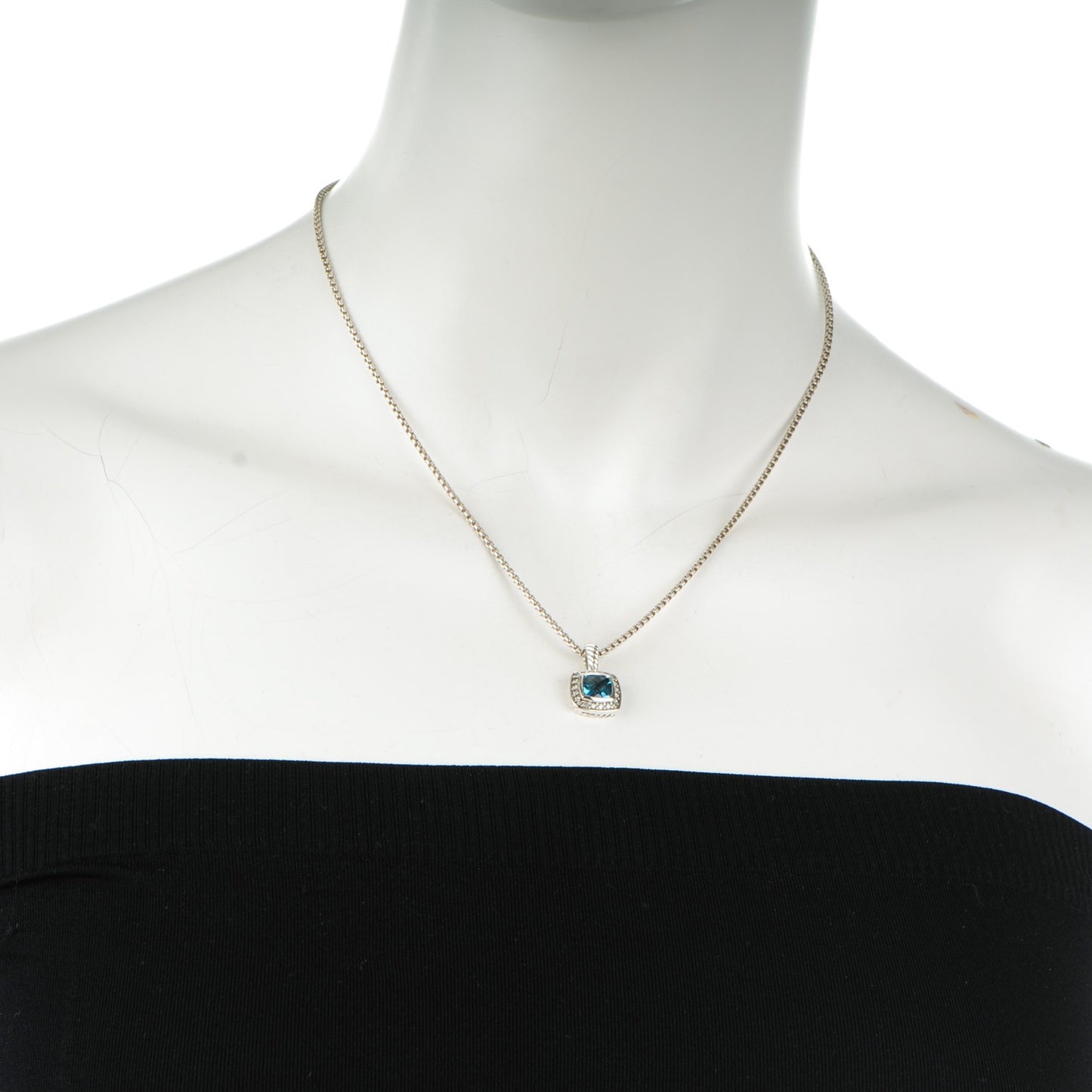 Sterling Silver Diamond Blue Topaz 7mm Petite Albion Pendant Necklace