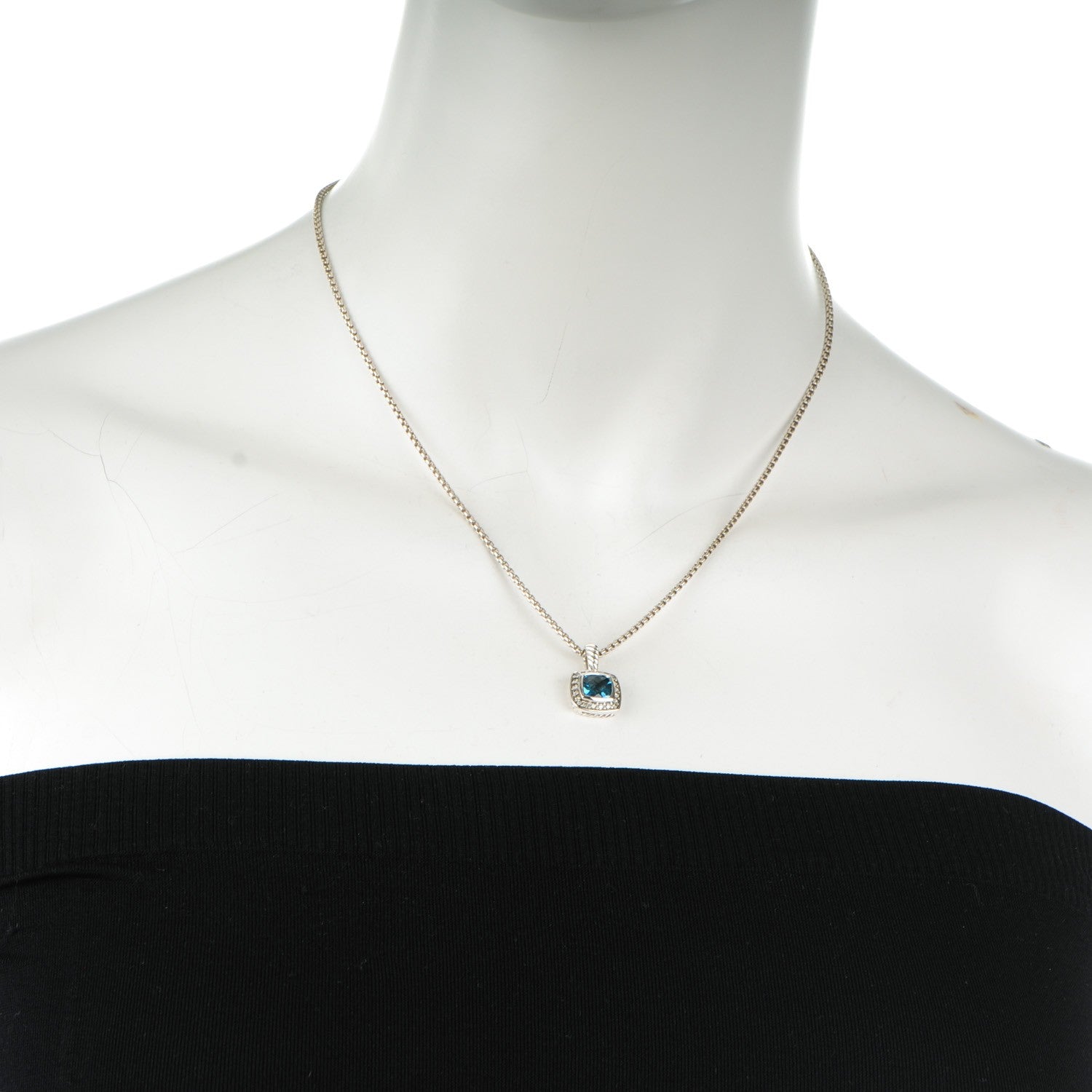 David Yurman Sterling Silver Diamond Blue Topaz 7mm Petite Albion Pendant Necklace 2 of 5