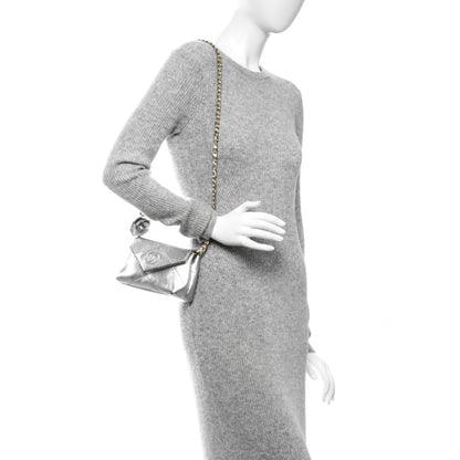 Chanel Metallic Lambskin Quilted Camellia Small Flap Silver 2 of 6