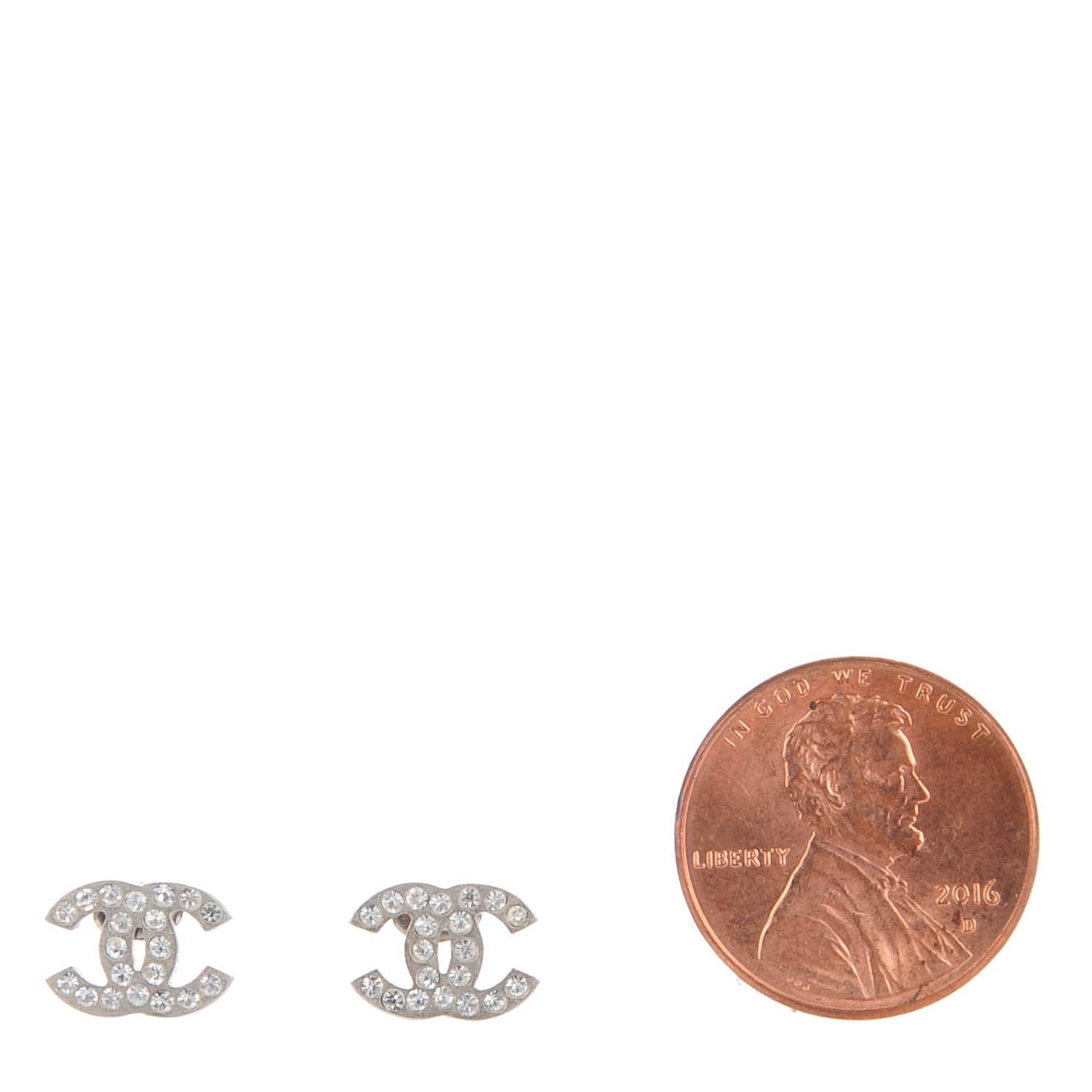Chanel Crystal Timeless CC Earrings Silver 2 of 5