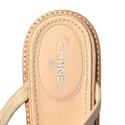 Chanel Suede Pearl Thong Sandals 41 Beige 7 of 8