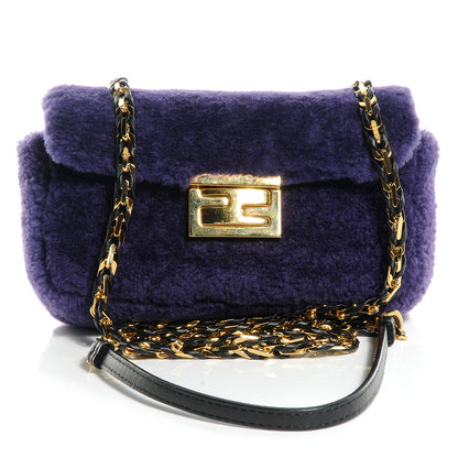 Fendi Shearling Nappa Mini Be Baguette Shoulder Bag Purple Black 1 of 9