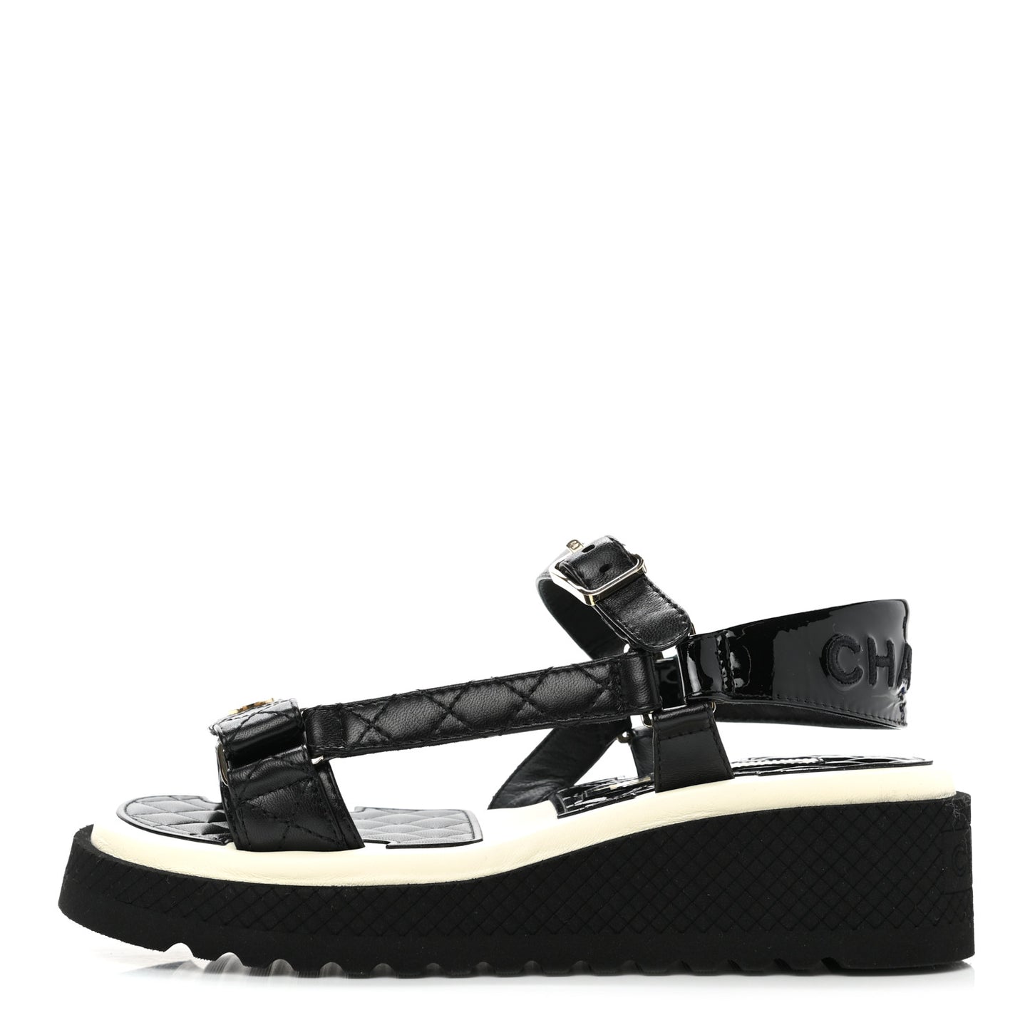 Lambskin Patent Logo Platform Sandals 36 Black