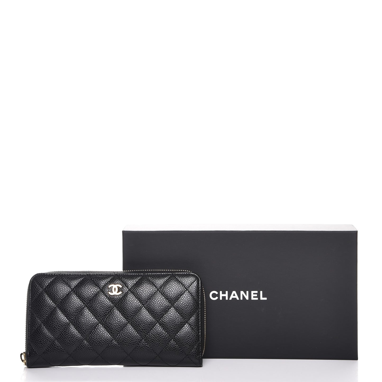 Caviar Quilted Large Gusset Zip Around Wallet Black