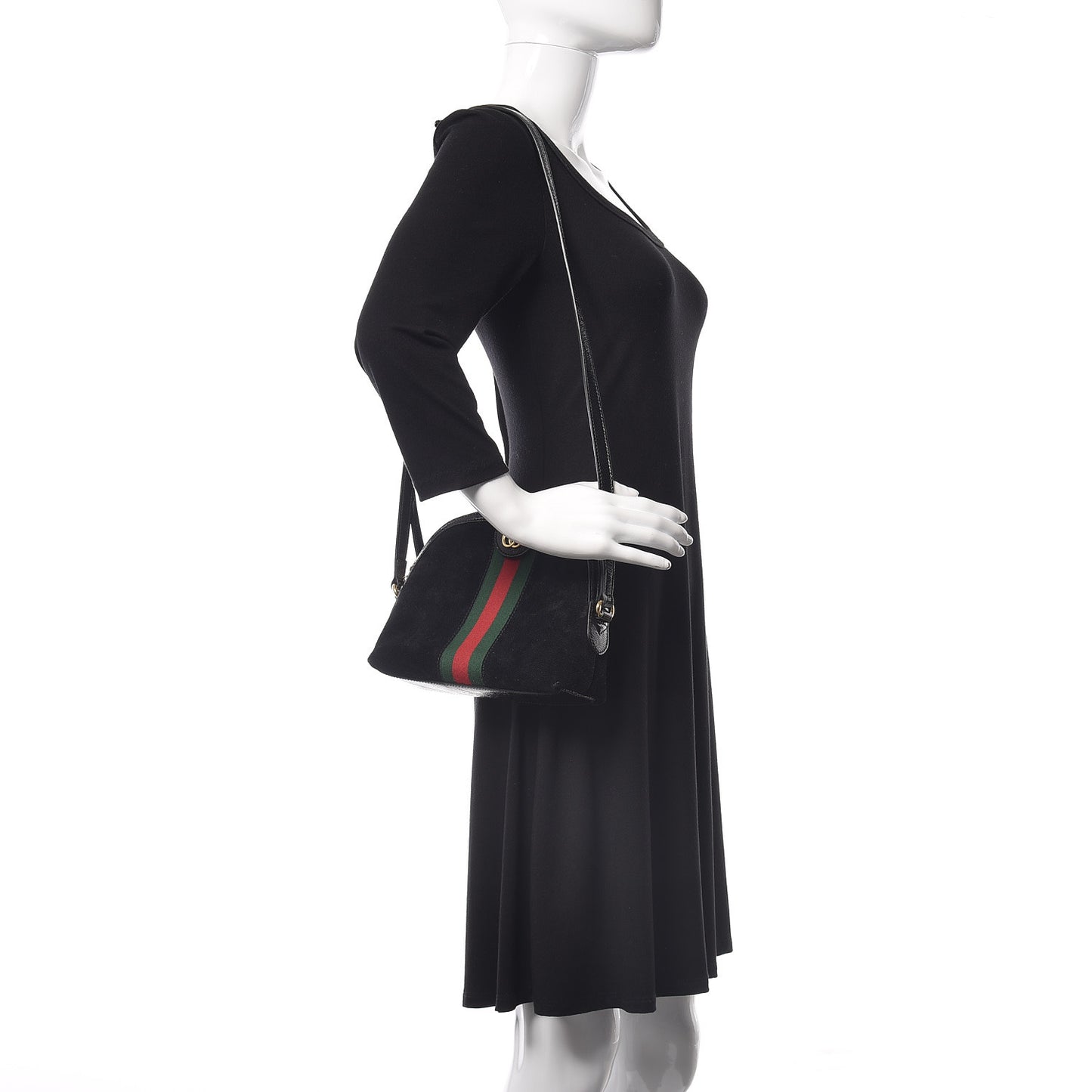 Suede Patent Web GG Small Ophidia Dome Shoulder Bag Black