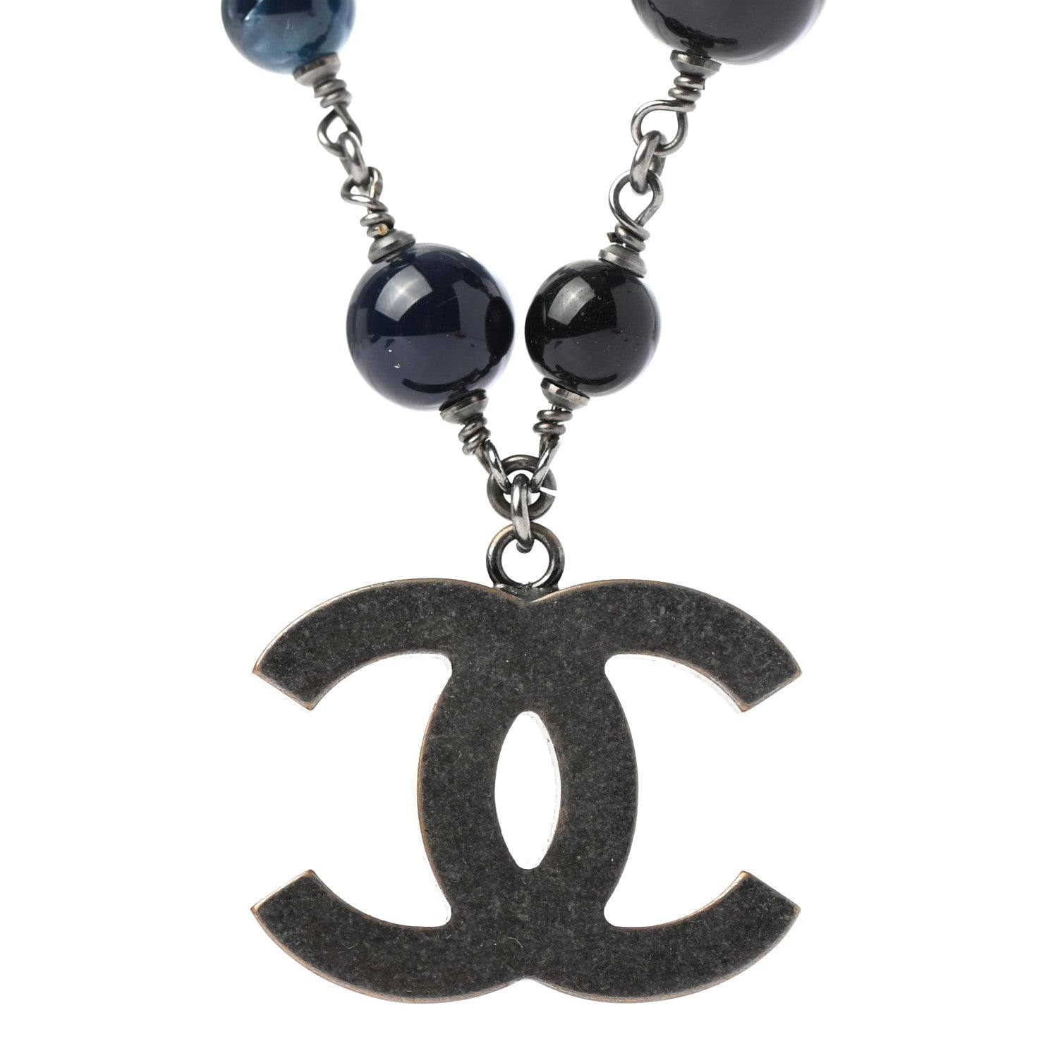 Chanel Ruthenium Beaded CC Short Necklace Black Blue 3 of 4