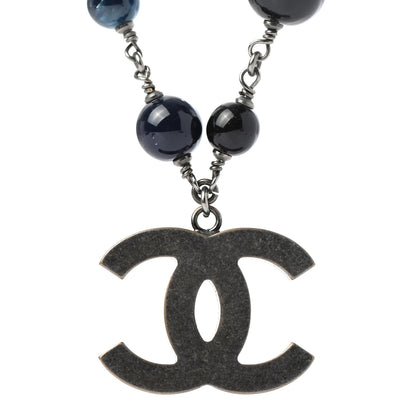 Chanel Ruthenium Beaded CC Short Necklace Black Blue 3 of 4