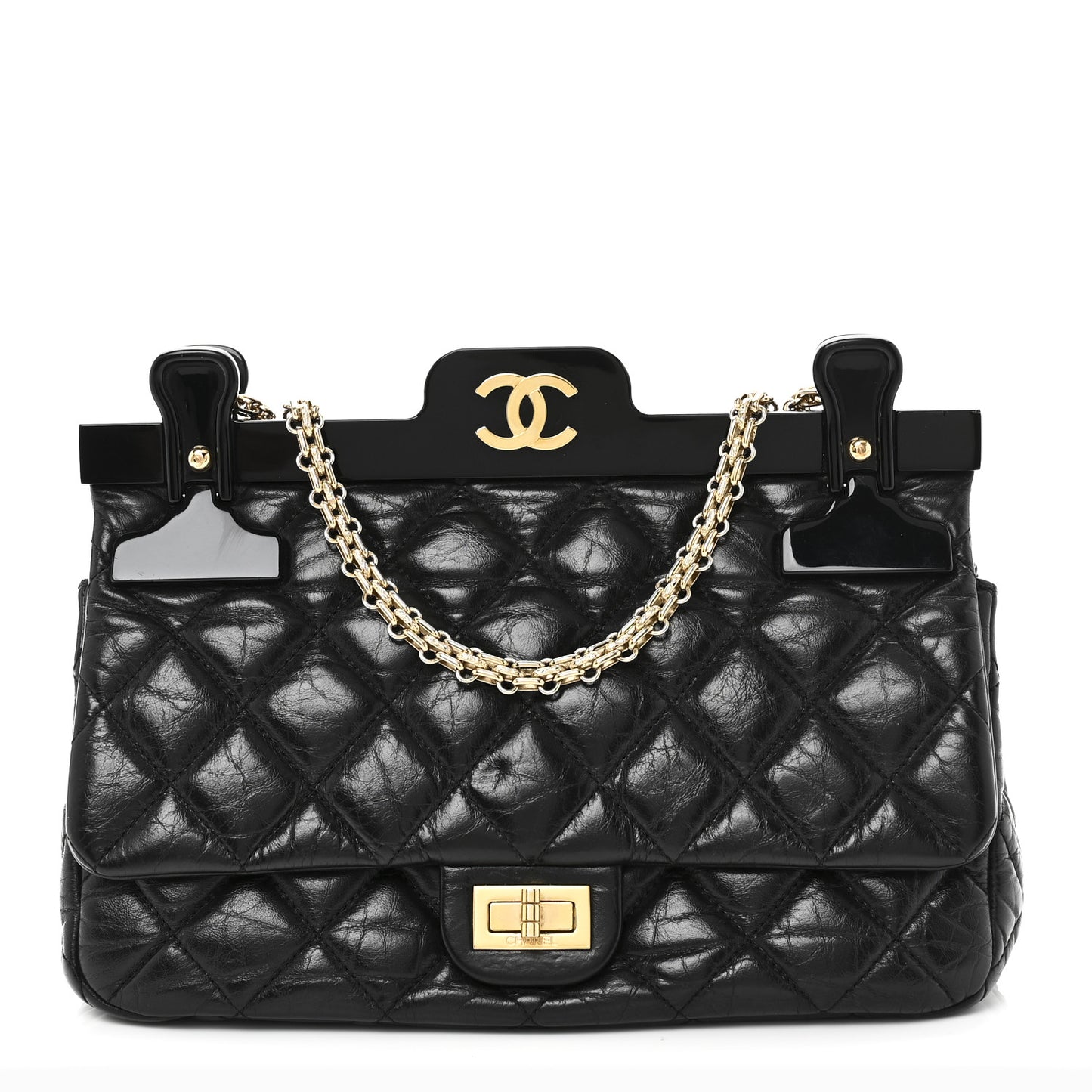Aged Calfskin Quilted 2.55 Reissue 225 Hanger Flap Black