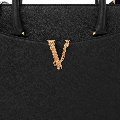 Versace Grained Calfskin Large Virtus Top Handle Shoulder Bag Black 8 of 12